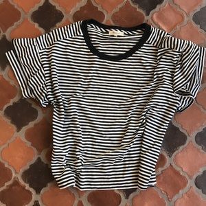 MADEWELL RUFFLE SLEEVE SHIRT BLACK STRIPED large